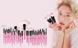 Pink makeup brush without bag 32pcs Premium Synthetic Brushes; Kabuki Foundation Brush Blending Face Powder Blush Concealers Eye Shadows Cosmetic Brus